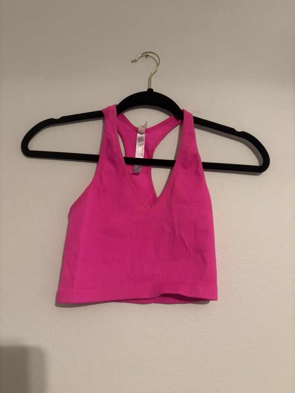 Free People Ribbed V-Neck Racerback Crop Top - Hot Pink